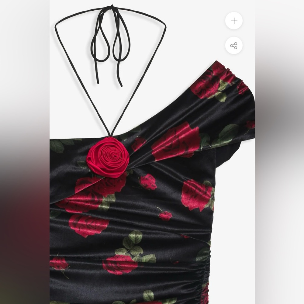 For Love & Lemons | Bianca Mini Dress Black Red Floral Velvet Size M - Like New - Picture 6 of 16